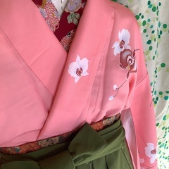 ピンクの蘭花柄二尺袖　卒業式セット