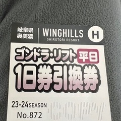 ★リフト券★ウィングヒルズ白鳥リゾートの１日リフト券　大人平日券...