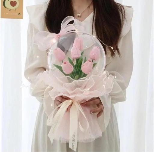 花束　ボボボールブーケ　アクリルボボボール 人工PUチューリップの花の花束　ブーケ　造花　メッセージ付き