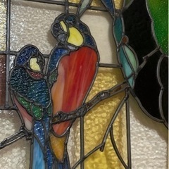 ステンドグラス 色硝子 つがいのオウム 希少 美術品 戦前製造 高品質