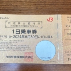 九州旅客鉄道株式会社　JR  鉄道株主優待券（1日乗車券）