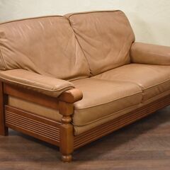 ≪zyt1300ジ≫ 2人掛け本革ソファ 木製フレーム ブラウン系 幅164cm/