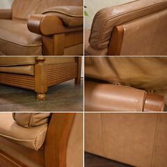 ≪zyt1300ジ≫ 2人掛け本革ソファ 木製フレーム ブラウン系 幅164cm/