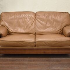 ≪zyt1300ジ≫ 2人掛け本革ソファ 木製フレーム ブラウン系 幅164cm/