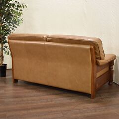 ≪zyt1300ジ≫ 2人掛け本革ソファ 木製フレーム ブラウン系 幅164cm/