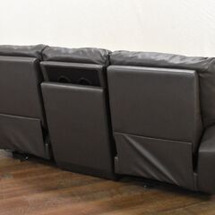 ≪zyt1301ジ≫ 3人掛け電動リクライニングソファ ニトリ製？ 本革 フットレスト/フラット/3Pソファ 若干難あり 60106-07