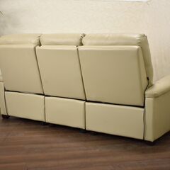 【ヤ取終了2/16】≪zyt1302ジ≫ ニトリ 3人掛け電動リクライニングソファ Nビリーバ レザー アイボリー系 本革/USB/フラット/3P 60106-08