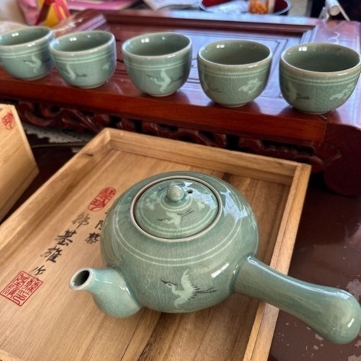 新品　象嵌青磁 高級茶器セット  藝珍韩基雄