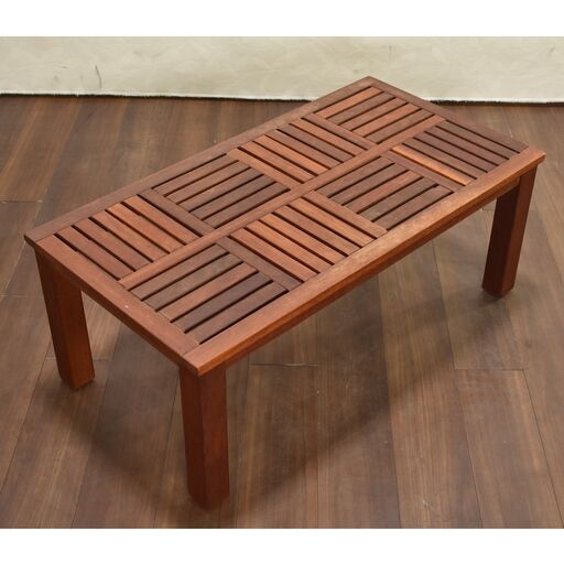 ≪zyt1305ジ≫ 木製サイドテーブル 格子状天板 幅95cm 奥行50cm スリット/桟/リゾート家具/チーク材？ 60106-13