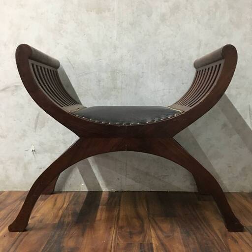 ut18/94 無垢材 カルティニチェアスリム 奥行き36cm 革張り スツール ダークブラウン アジアン家具 椅子 天然木 バリ家具■