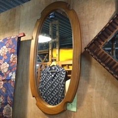 木製壁掛け鏡【F00533】