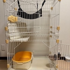 子猫用　2段ケージ+トイレ+水飲み器　幅69×奥行48×高さ106cm