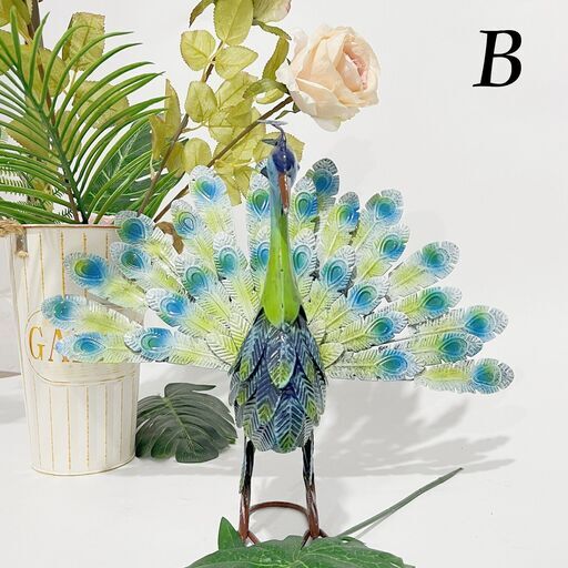 置き物 インテリア 孔雀 ガーデニング 庭 アイアンアート 装飾 2パターン 鳥 Bird 玄関 ベランダ デッキ ポーチ 屋外 B
