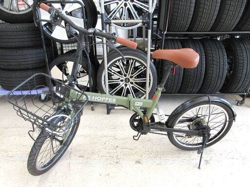 FX-HOPPER 折りたたみ自転車 20インチ 変速あり ワイヤー錠付き カーキ【ユーズドユーズ名古屋天白店】JO0136
