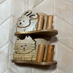 未使用　北海道の手作り工芸品　小物入れ➕ペンたて　猫とうさ…