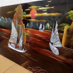 ベトナム製　舟の絵の壁飾り