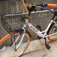 折りたたみシティサイクル 中古 オレンジ ホワイト STAIR 折りたたみ 