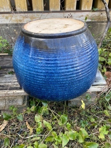 水鉢　睡蓮鉢　火鉢　青　陶器　陶磁器　大型