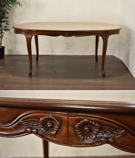 ヤ取終了9/2】≪zyt1327ジ≫ アンティーク調 猫脚テーブル 木象嵌