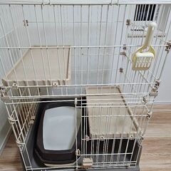 【ネット決済】猫ケージ＋トイレ(子猫用・成猫用)＋猫砂＋ウォータ...