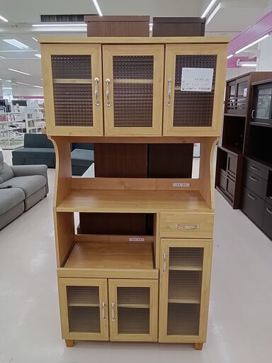 ★ジモティ割あり★  レンジボード ベージュ木目 W89×D41.5×H179.5 クリーニング済み TC1554