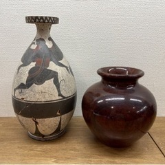 花瓶 アンティーク 陶器と木製