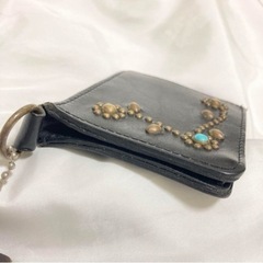 HTC 財布　コインケース　ラウンドファスナー　ターコイズ　フラワー