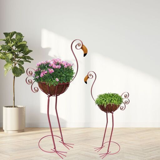 植木鉢 フラワーバスケット プランター 2個セット ピンク 曲線 錆びにくい メタル 孔雀 ピーコック 鳥 家の装飾 庭 ガーデン インテリア 4-7