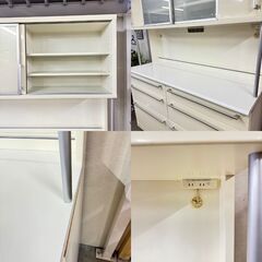 W 16092  【引き取りで10,000円！！】2枚ガラス扉キッチンボード　食器棚　幅160cm   ◆大阪市内・東大阪市他 5,000円以上ご購入で無料配達いたします！◆ ※京都・高槻・枚方方面◆神戸・西宮・尼崎方面◆奈良方面、大阪南部方面　それぞれ条件付き無料配送あり！            