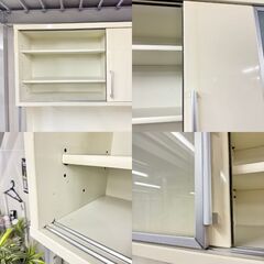 W 16092  【引き取りで10,000円！！】2枚ガラス扉キッチンボード　食器棚　幅160cm   ◆大阪市内・東大阪市他 5,000円以上ご購入で無料配達いたします！◆ ※京都・高槻・枚方方面◆神戸・西宮・尼崎方面◆奈良方面、大阪南部方面　それぞれ条件付き無料配送あり！            