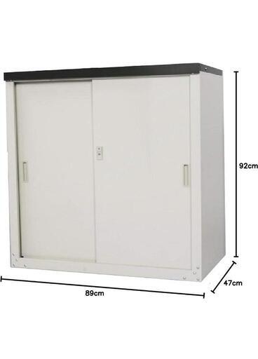 182t 訳あり グリーンライフ 物置 収納庫 屋外 小型 棚板1枚 鍵付き(幅89×奥行47×高さ92cm)ライトグレー サビに強い 調整可能な可動棚 HS-92 y021502t