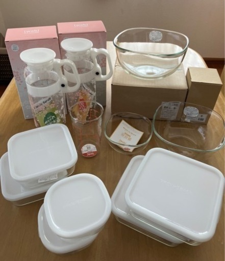 イワキ　8種12点セット　パックレンジ　ドリンクサーバー　ガラスボール　耐熱
