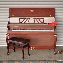 ≪yt1133ジ≫ 希少 KAWAI/カワイ アップライトピアノ 505F 米国組立/USA 猫脚/家具調/木目/ブラウン 椅子付 現状品 60211-02