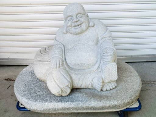 【直接引取限定】【配送リクエストOK！】石像　布袋尊　高さ約50㎝　七福神　置物　オブジェ　縁起物　庭　布袋様 仏像 信仰 古美術 時代物