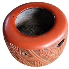 中古、レトロ火鉢(003)、,蓋付き、赤,外形30cmx内径16...