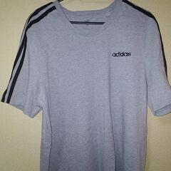 adidasグレー黒ラインTシャツ2L