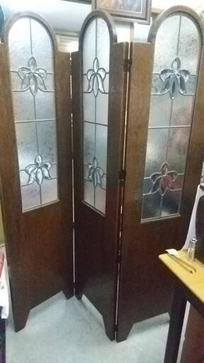 【中古品】三連パーテーション ステンドグラス