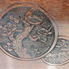 座卓 松竹梅 高さ27x幅64x奥行43㎝ ちゃぶ台 机 木製 彫刻 一