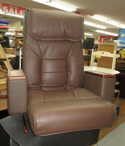 R483 座椅子 本革 肘付き 回転式 小物収納リクライニング Used・美品