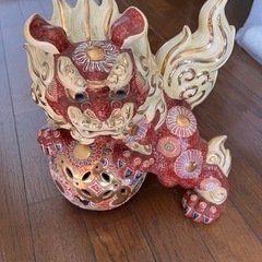 九谷焼　八幡窯　玉乗り唐獅子置物