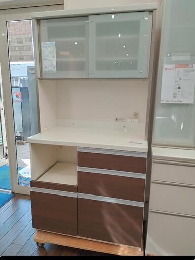 ★【パモウナ】レンジボード  食器棚  キッチン収納  (幅90cm)   自社配送時代引き可※現金、クレジット、スマホ決済対応※