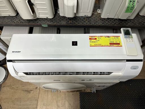 K05121　シャープ　2018年製　中古エアコン　主に10畳用　冷房能力　2.8KW ／ 暖房能力　3.6KW