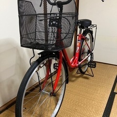24型　自転車（赤色 / 美品）　中古品（鎖付き）