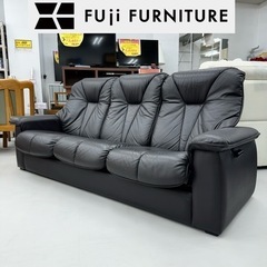 【超美品‼️】定価78万♪ 冨士ファニチア 200cm幅3人掛けリクライニングソファ レザー 本革製ブラック♪