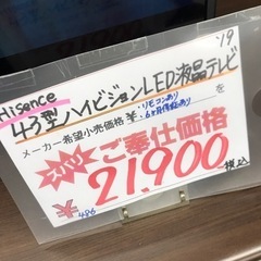 ⭐︎6ヶ月保証⭐︎ハイセンス　43型液晶テレビ　2019年製