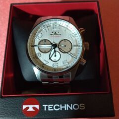 新品 TECHNOS オールステンレス ホワイト アナログ 多機能腕時計