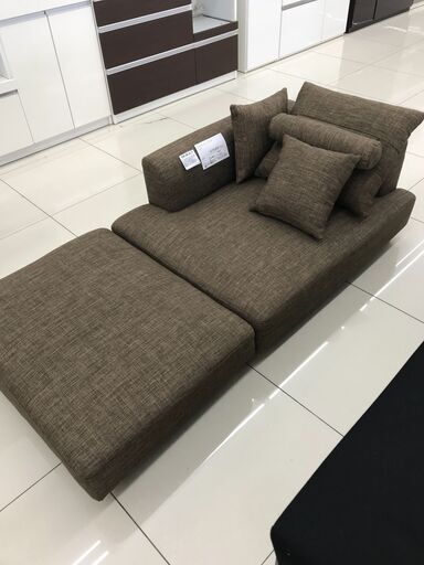 ★ジモティ割あり★  ソファ＋オットマン＋クッションセット ブラウン H47×D83×W169 クリーニング済み HJ2257