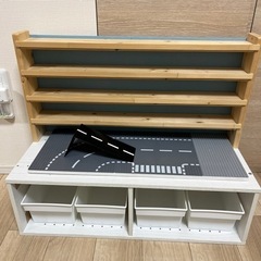 トミカ収納棚+レゴ収納ユニット 　背板付（水色）　プレイボードタイプ