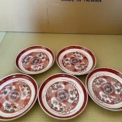 九谷焼　金彩絵柄　色絵小皿　明治初期　5枚セット　赤絵皿