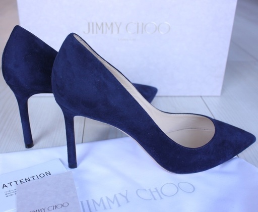 新品/定価10万円 Jimmy Choo Romy 85 Navy Suede 36.5 23.5〜24.0cm/